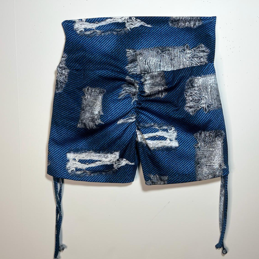 Ruched Side Tie Shorts- Distressed Dream - Image 2