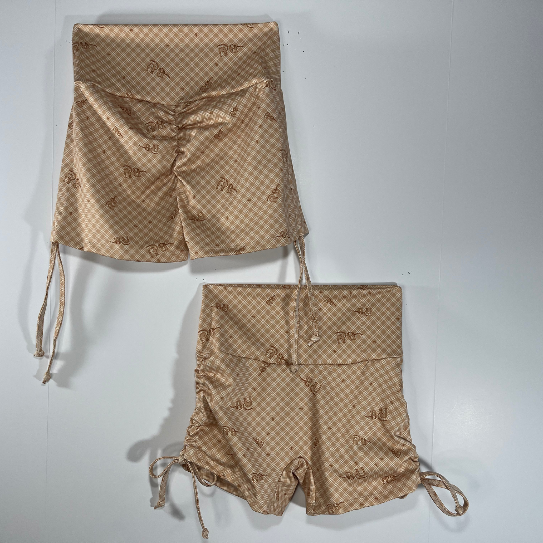 Ruched Side Tie Shorts- Beige B-U - Image 2