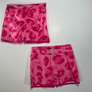Flirt Belt Shorts-Pink Leopard