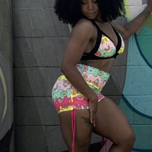 Ruched Side Tie Shorts- Donuts Rainbows & Unicorns