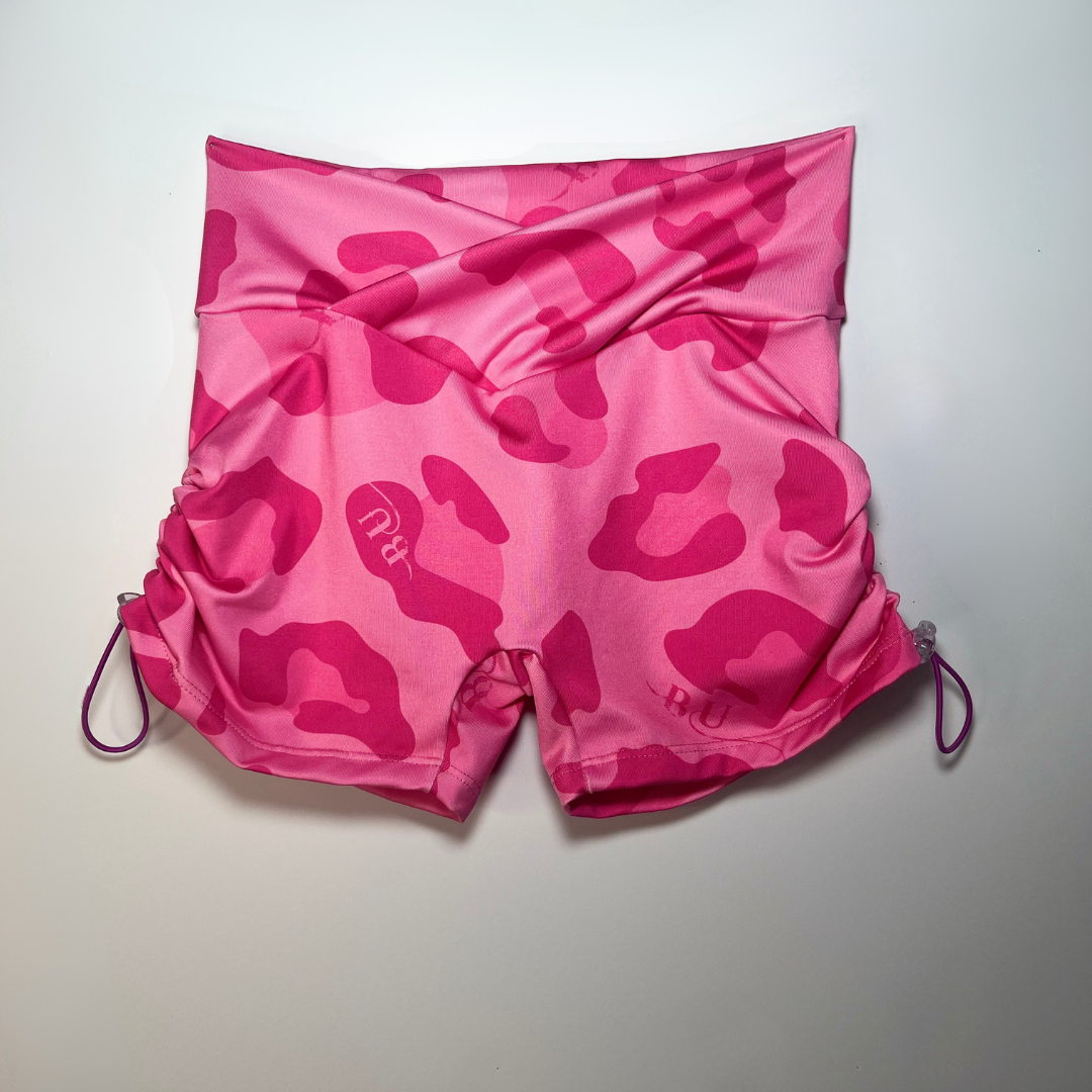 Booty Pop Drawstring Shorts - Pink Leopard - Image 4