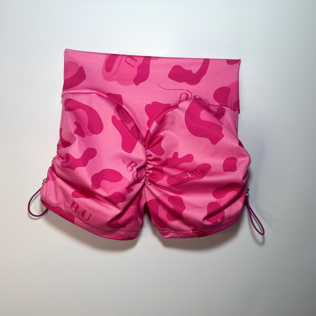 Booty Pop Drawstring Shorts - Pink Leopard - Image 5