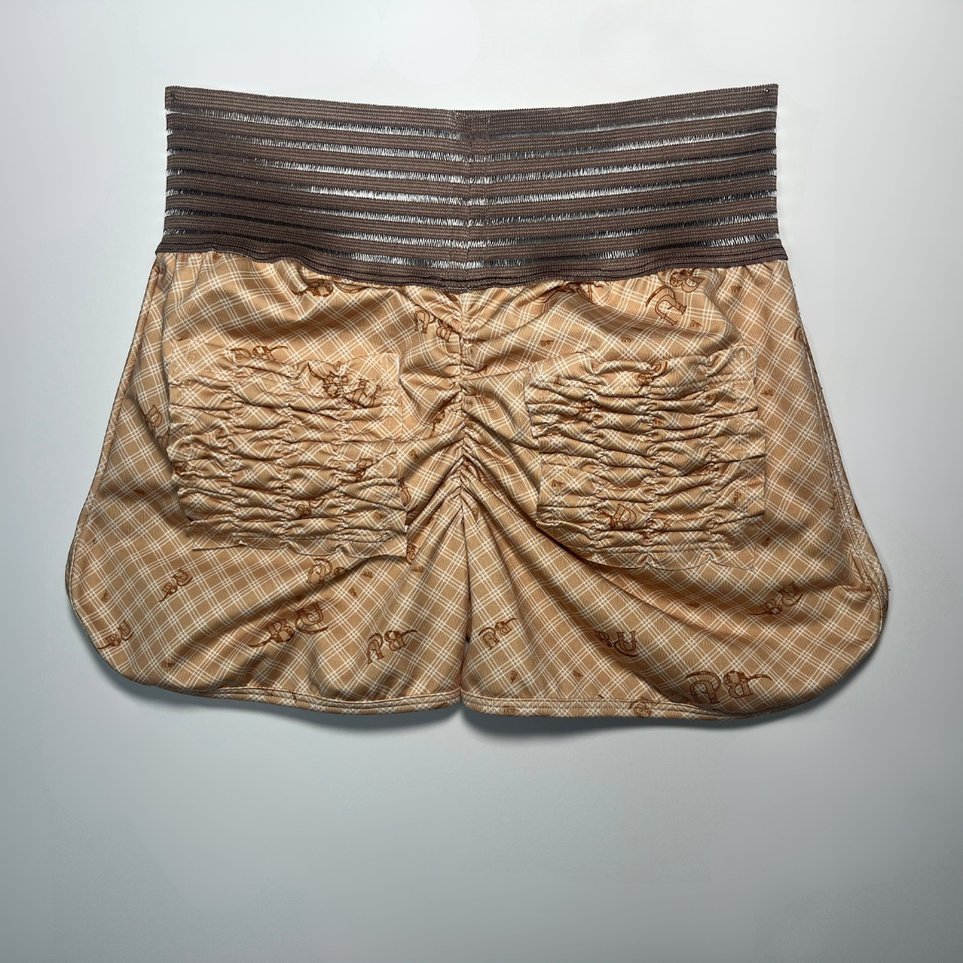 Ruffle Scrunch Pocket Shorts- Beige B-U - Image 2