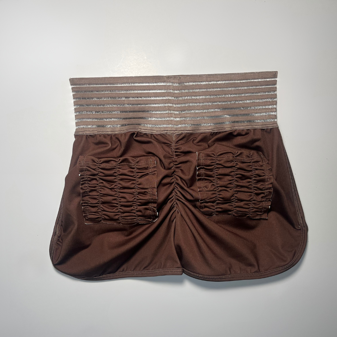 Ruffle Scrunch Pocket Shorts-Brown - Image 5