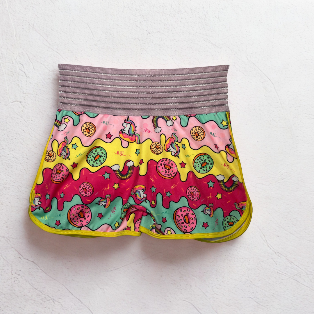 Ruffle Scrunch Pocket Shorts-Donuts Rainbows & Unicorns - Image 2