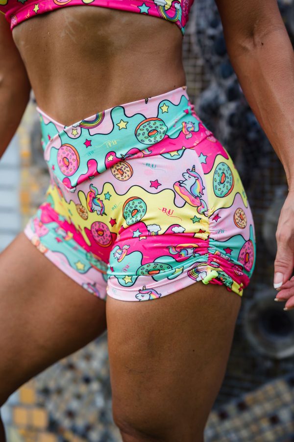 Booty Pop Drawstring Shorts - Donuts Rainbows & Unicorns
