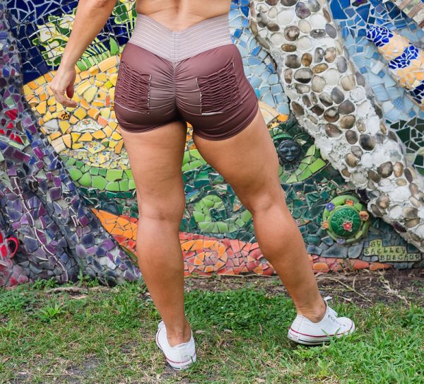 Ruffle Scrunch Pocket Shorts-Brown - Image 2